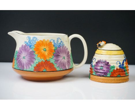 Clarice Cliff for Newport Pottery ' Gayday ' pattern crown jug, 11cm high, together with a Clarice Cliff for Wilkinson Potter