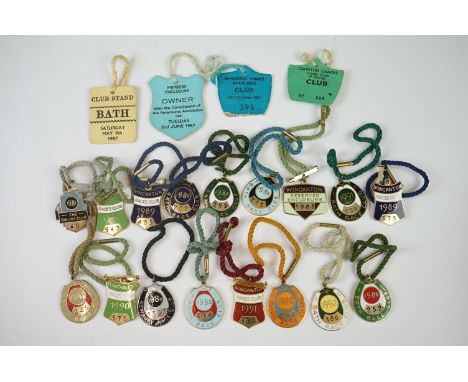 A collection of Racecourse enclosure members pass enamel badges to include Bath, Wincanton And Newbury examples.