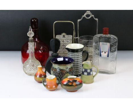 Group of Mixed Glass &amp; Ceramics to include a cut glass scent bottle &amp; stopper with white metal mount (21cm high), Roy