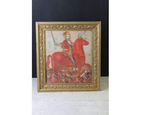 Russian School - Oil on Canvas Portrait of a Noble with sword on horse with slayed figure to foreground, signed Avand, painte