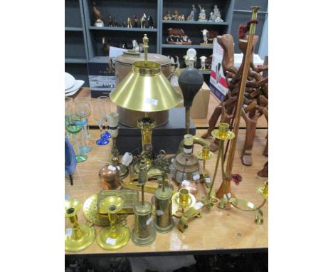 A variety of brass, copper and similar, to include Princess Mary Christmas 1914 tin, Lamp base and an early 20th century copp