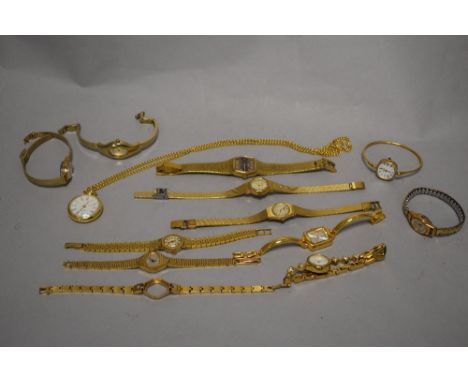 A selection of ladies vintage wristwatches, all gold coloured, to include an Oris Super with 17 jewel movement, and also Rota