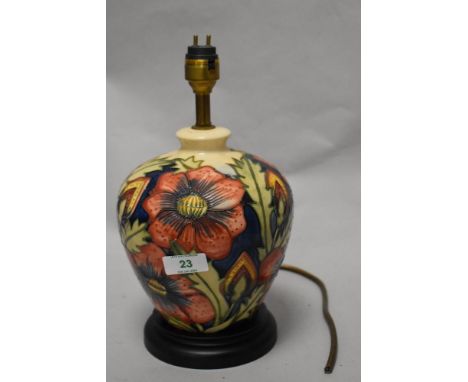 A William Moorcroft 'Pheasant's Eye' table lamp, of baluster form, measuring 29cm tall