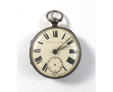 A Victorian silver cased open face pocket watch, the white enamel dial with black Roman numerals and second hand section with