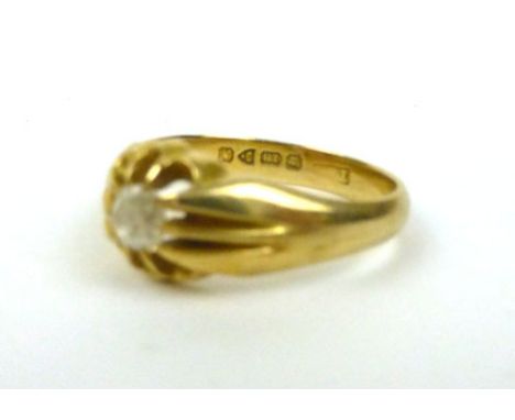 A gentleman's 18ct yellow gold gypsy ring set single old cut diamond in a ten claw setting, diamond approximately 0.25 carats