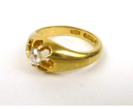 A gentleman's 18ct yellow gold gypsy ring set single old cut diamond in an eight claw setting, diamond approximately 0.25 car