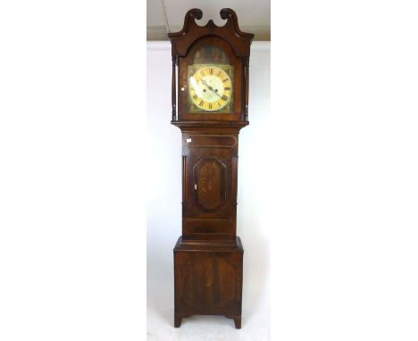 An 18th century oak, mahogany, rosewood and parquetry line inlaid eight day longcase clock, the swan neck pediment above a pa