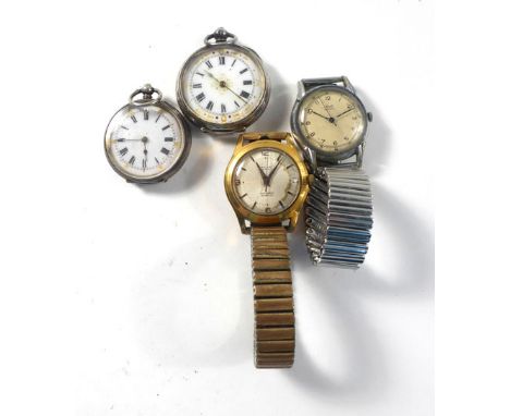 Two late 19th/early 20th century silver cased fob watches, each with white enamel dials, black Roman numerals and foliate dec