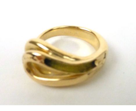 A yellow gold ring of hoop design, ring size M, 6.8 gms  CONDITION REPORT: Damaged