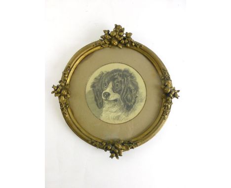 C.A. Nevett (19th century),
a study of a dog's head and shoulders,
signed verso,
pencil sketch,
14.5 cm circular CONDITION RE