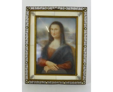 After Leonardo da Vinci, a watercolour head and shoulders portrait of Mona Lisa, bearing the monogram AR verso, within a bras