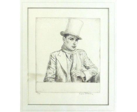 Edgar Holloway (1914-1989),
Self Portrait 10: 'The Grey Topper',
signed and numbered 31/50,
etching,
18 x 15 cm CONDITION REP