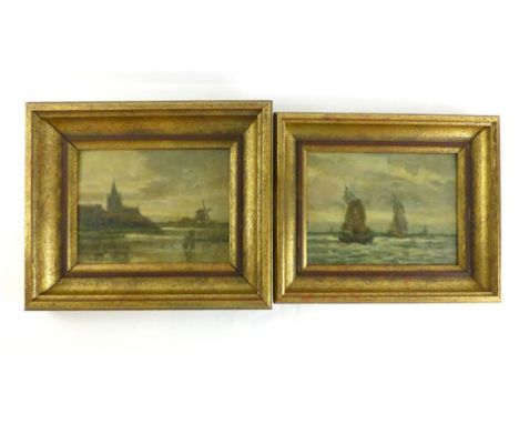 Late 19th/early 20th century Dutch School,
a study of three sailing boats at sea,
indistinctly signed,
oil on panel,
17 x 23 
