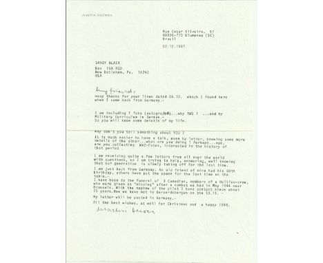  Martin Drewed TLS dated 2.12.97  (20 October 1918 ñ 13 October 2013) was a night fighter flying ace in the German Luftwaffe 