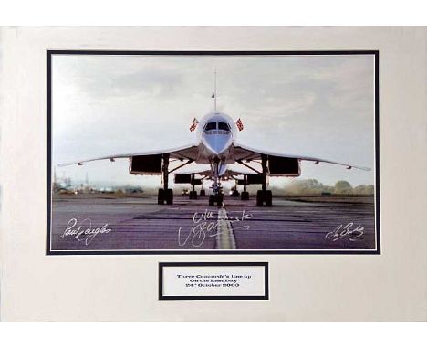 Three Concorde pilots signed photograph. This limited photograph captures the last three Concordeís as they lined up on the r