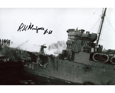  Bob Montgomery MC: 8x12 inch photograph of HMS Campbeltown after being rammed into the docks at St Nazaire signed by veteran