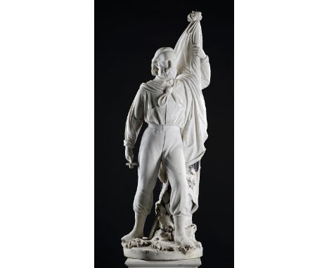 Statuary: Pasquale Romanelli: A carved white marble figure of Garibaldi signed P. Romanelli, Firenze 1875 119cm highGiuseppe 