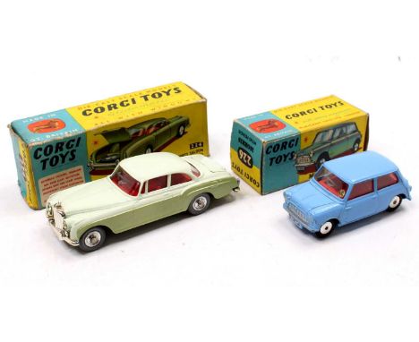 Corgi Toys boxed model group of 2 comprising No. 226 Morris Mini Minor, light blue body with red interior, and flat spun hubs