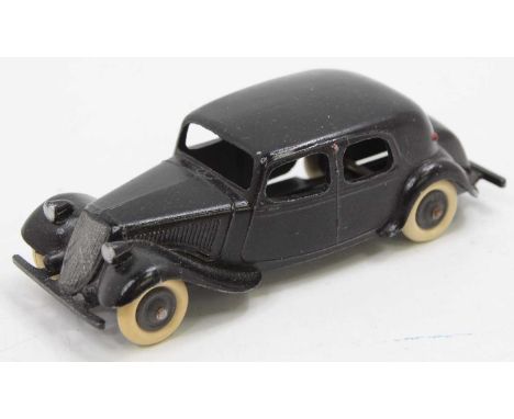 A JRD Miniatures 1/43rd scale Citroen 11 CV, black body, with unpainted cast wheel hubs, white tyres, and silver grille (E)