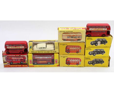 Budgie Toys and Lone Star model group of 10, with examples including No. 102 Rolls Royce Silver Cloud, No. 101 London Taxi Ca