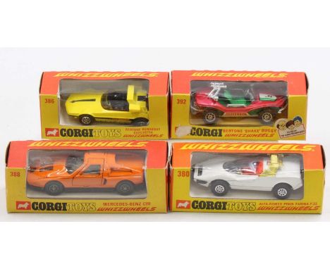 Corgi Toys Whizzwheels boxed model group of 4 comprising No. 380 Alfa-Romeo Pininfarina P.33, No. 388 Mercedes Benz C111, No.