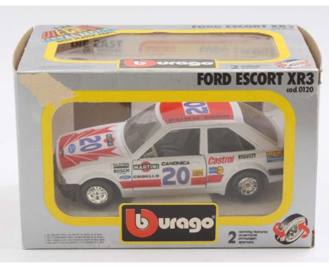 A Burago 1/24th scale No. 0120 Ford Escort XR3 Rally Car in its original window style box