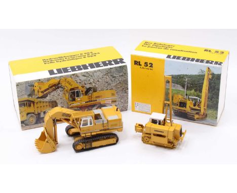 A Conrad Liebherr 1/50 scale construction vehicle group to include a No. 2807/01 Liebherr RL52 Pipelayer, together with a Con