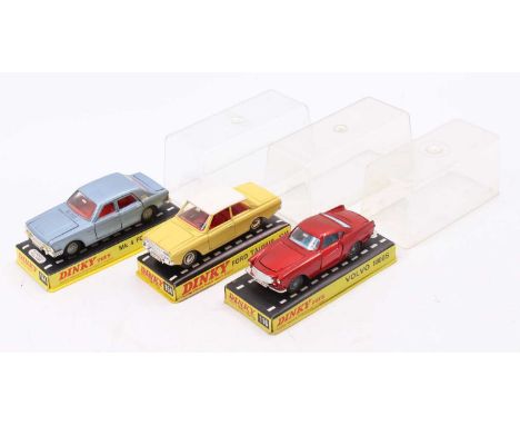 Dinky Toys plastic cased boxed model group of 3 comprising No. 116 Volvo 1800S, No. 154 Ford Taunus, and No. 164 Ford Zodiac 