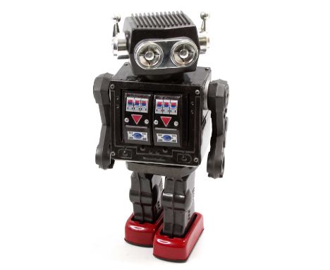 A Horikawa of Japan 1970's vintage battery powered Super Astronaut Robot comprising a tinplate grey body and legs, red tinpla