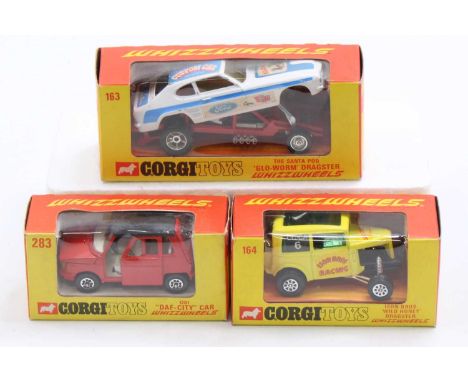 Corgi Toys Whizzwheels boxed model group of 3 comprising No. 163 The Santa Pod 'Glo Worm' Dragster, No. 164 Ison Bros 'Wild H