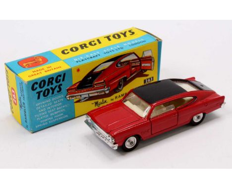 Corgi Toys No. 263 Marlin Rambler Sports Fast Back comprising of red body with black roof, spun hubs and off-white interior, 