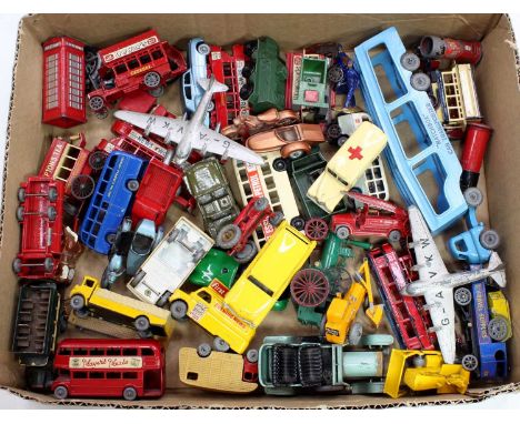 A small collection of Matchbox Lesney 1-75 miniatures, with examples including No. 5 Routemaster London Bus, No. 66 Harley Da