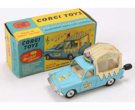 Corgi Toys No. 474 Musical Walls ice cream van, Ford Thames Van in light blue and cream, with musical movement (not working),