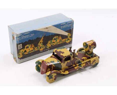 Wells Brimtoy tinplate and clockwork No. 125 Army Searchlight Lorry comprising a tinplate camouflage body, with driver &amp; 