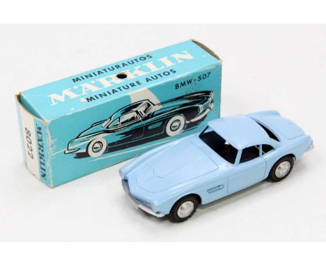 Marklin, 8022, BMW 507, light blue example, spun hubs, in the original blue ground card box (NM-BVG)