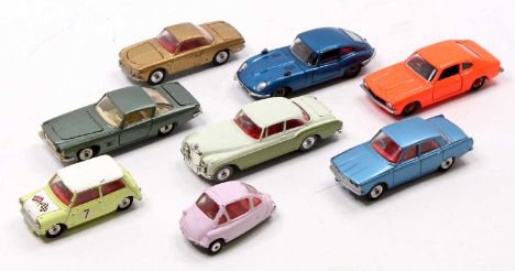 Collection of 8 various loose Corgi Toys to include Ford Capri in fluorescent orange with red dot hubs, Bentley Continental S