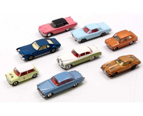 Collection of 8 various loose Corgi Toys to include Ford Thunderbird in pink and black, Buick Riviera in light blue, Hillman 