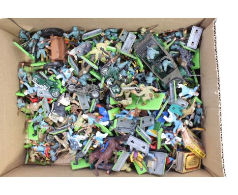 A collection of Britains Super Deetail plastic soldier figures, including British Army, German Army, French Foreign Legion, a
