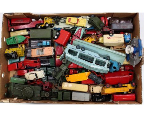 A tray containing a collection of play-worn and repainted Dinky Toys with examples including No. 131 Cadillac Eldorado, No. 1