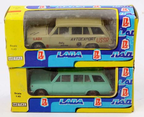 Russian diecast 1/43rd scale Lada, 2 examples, with the first having a taupe brown body, with a brown interior, and 'Rally Se