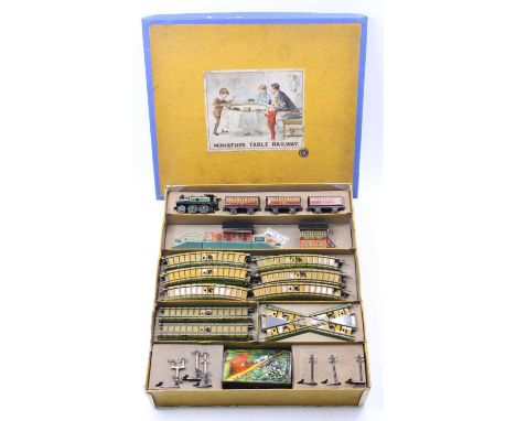 Bing No. 6 Miniature Table Top Railway Set, set contains Locomotive, 3 passenger carriages, signal box, railway station, tunn