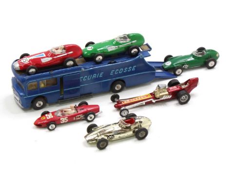 Corgi Toys No. 1126 Ecurie Ecosse racing car transporter comprising of metallic blue body with light blue lettering, yellow i