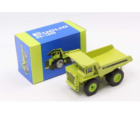 An NZG No. 2761 1/50 scale model of a Euclid R35 dump truck finished in green with Euclid livery, housed in the original card