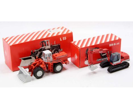 A Conrad and NZG 1/50 scale O&amp;K construction diecast vehicle group to include a Conrad No. 2422 O&amp;K L55 wheel loader,