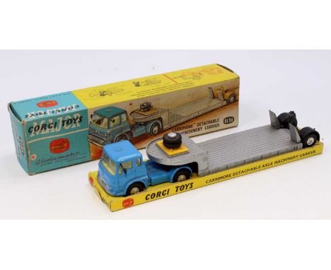 Corgi Toys No. 1131 Carrimore detachable axle machinery carrier comprising of light blue cab and chassis with yellow and silv