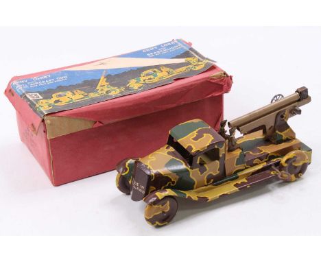 Wells Brimtoy tinplate and clockwork No. 136 Army Lorry with Anti-Aircraft Gun comprising a camouflaged tinplate body &amp; w
