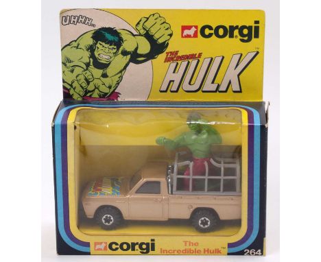 Corgi Toys No. 264 The Incredible Hulk Mazda Pick-Up comprises a light metallic brown body, with a black interior, and Hulk f