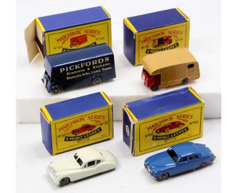 Matchbox Lesney boxed model group of 4 comprising No. 32 Jaguar XK140, No. 65 Jaguar 3.4 Litre, No. 46 Pickfords Removals Van