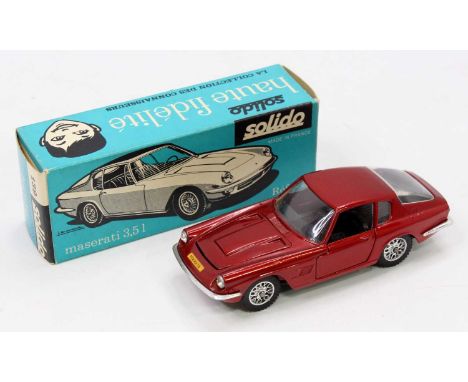 Solido, No.139, Maserati 3.5L, metallic maroon body, spoked hubs, in the original card box, with sticker sheet (NMM-BVG