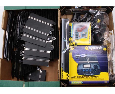 2 trays containing a collection of boxed Scalextric Sport including a Lap Counter/Timer, a Control Tower, a Goodyear Bridge, 